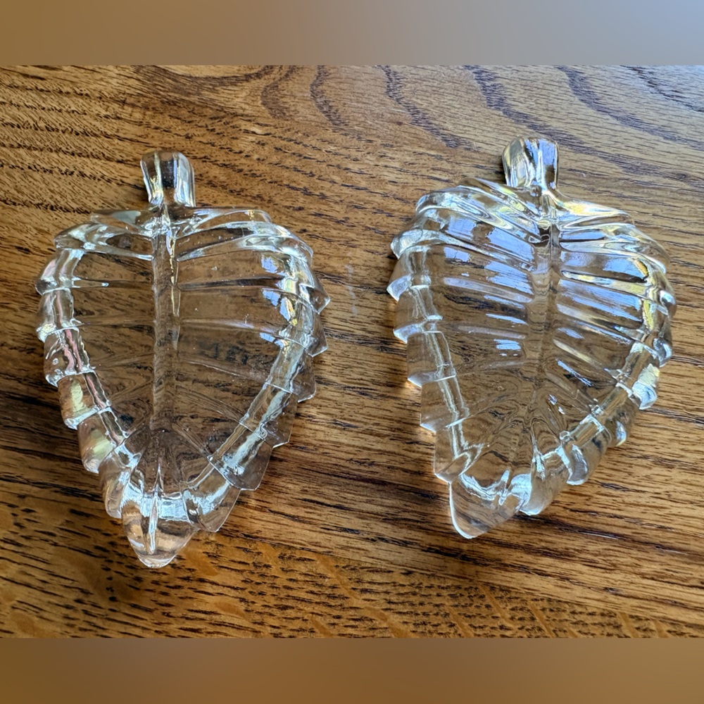 Vintage Lead Crystal Italian Glass Leaf Trinket Dishes Ashtray- Set of 2- 4.5” - Picture 5 of 16